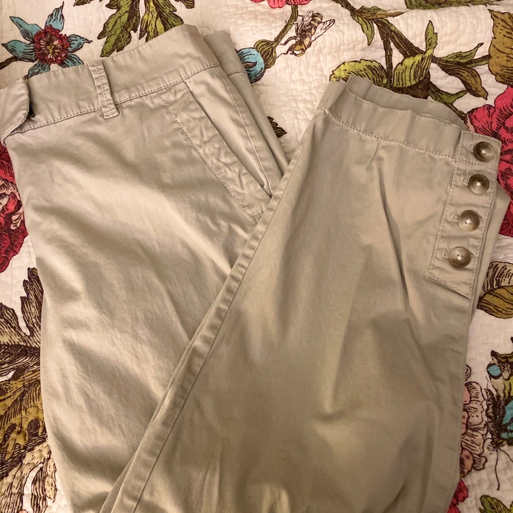 Ann Taylor khaki capri with button hem!